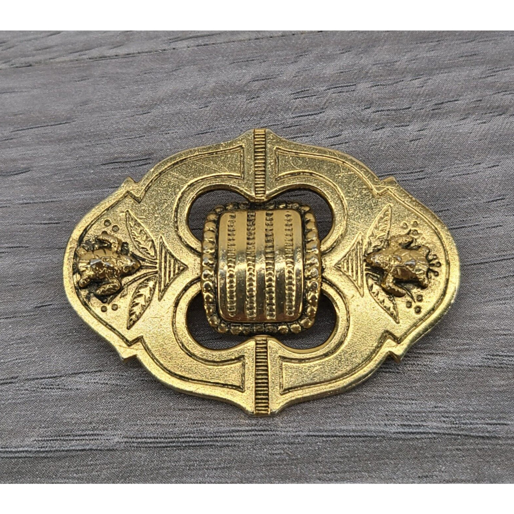 Vintage Signed Freirich Gold Tone Ornate Victorian Revival BroochTurtle